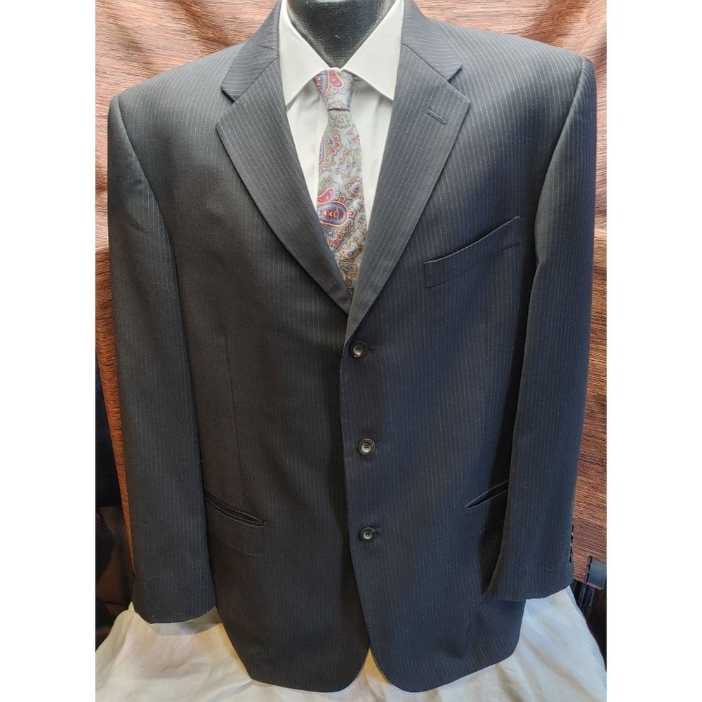 Axcess Clairborne Black Pinstripe Suit Jacket (44 Long) and Pants (40 x 30)